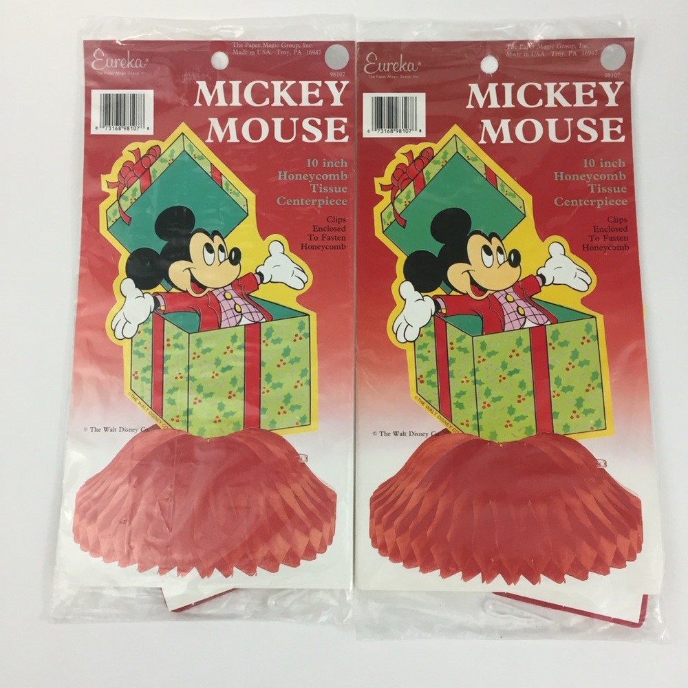2 Vtg Disney Christmas Mickey Mouse Honeycomb Tissue Paper Centerpieces Eureka